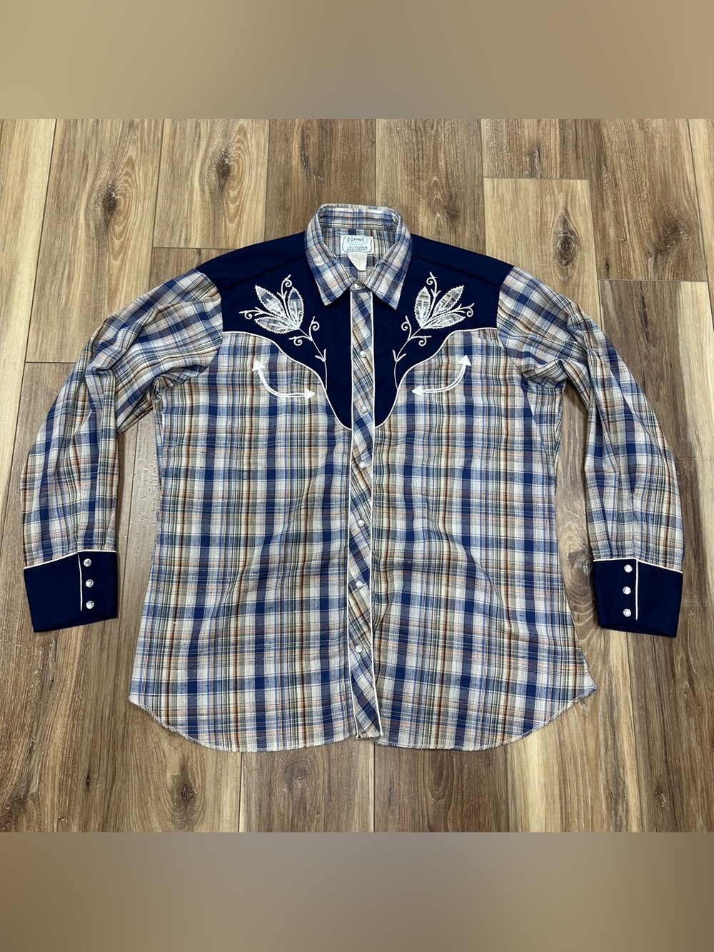 Vtg H Bar C California Ranchwear Embroidered Pearl Snap Western Shirt 17.5 x 35